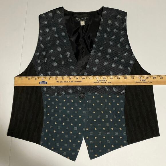 Silk Blend Kimono Vest Vintage Size Large Made in Korea Print Block Patchwork - Picture 6 of 11